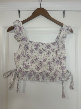 Indie Collection Floral Peplum Blouse - Lavender/Purple Ruffle Top
